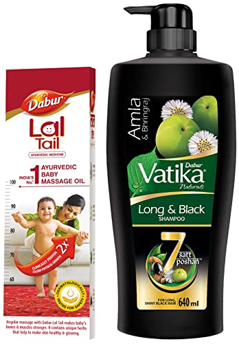 Image of Dabur Lal Tail : Ayurvedic Baby Massage Oil - 500ml & Dabur Vatika Long & Black Shampoo, with the Goodness of Amla & Bhringraj for Shiny, Black Hair - 640ml