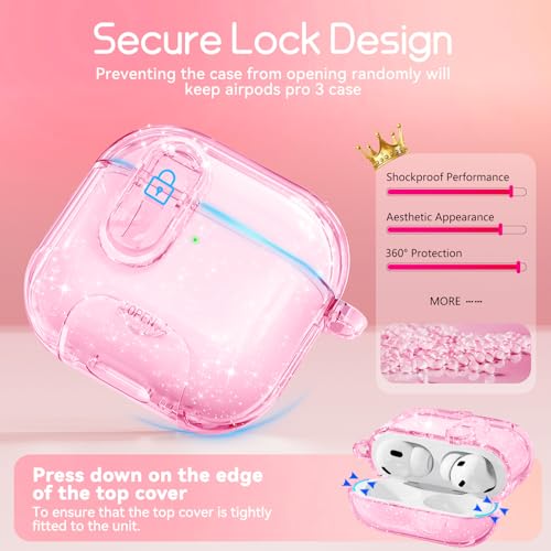 Image of for AirPods Pro 3 Case 2025 with Safety Lock,Glitter Pink