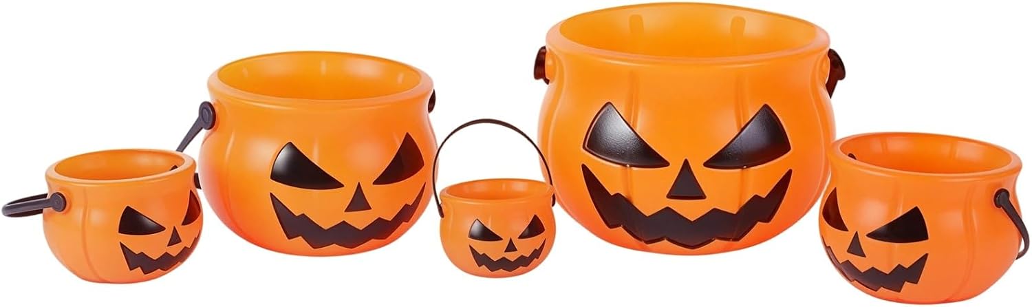 5pcs Halloween Bucket Pumpkin Candy Bags,Portable Plastic Trick or Treat