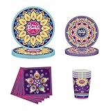 KYMY Happy Diwali Table Decorations, 80pcs Disposable Diwali Festival of Lights Plates, Napkins, Cups, Deepavali Rangoli Party Dinnerware Set for India Party Kitchen Dining Decor-20 Guests