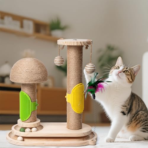 Rascador para gatos 5 en 1 con torre y juguete colgante miniatura 6