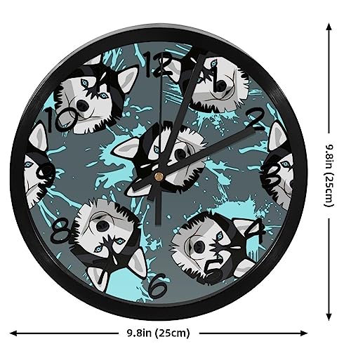 Horloge murale pour maison et cuisine style Husky peinture turquoise