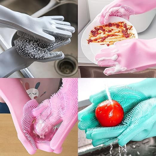 MECHDEL Gloves for Washing Dishes/Hand Gloves for Kitchen/Kitchen Gloves for Dishwashing/Dish Washing for Women/Cleaning/Rubber Scotch/Home Essentials/Silicone/cooking/Bathroom/Car- Multicolor| Made in India 3