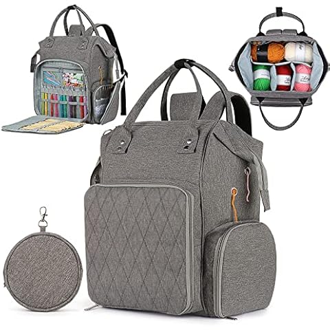 Aeelike Oxford-Stoff Doppelte Schulter Aufbewahrungstasche für Wolle, Multifunktional Stricktasche für Häkelfreunde, Übergröße Häkeltasche für Strickprojekt und Häkelzubehör, Grau(Ohne Zubehör) Cover