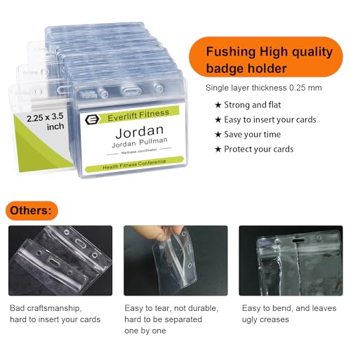 Fushing 100 Pcs Clear Plastic Horizontal Name Tag Badge ID Card Holders - Image 5
