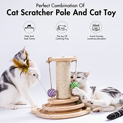 Cat Toy 2-Layer Turntable Cat Ball Toy With Feather,Kitten Toys Interactive Cat Toy With Eight Interactive Balls And Two Sisal Dangling Balls,Cat Scratching Post For Indoor Cats And Kittens (Ball) #TOP1