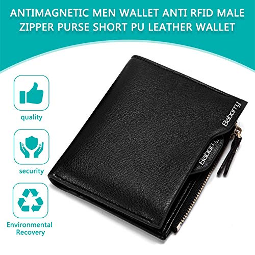 Carteira masculina antimagnética portátil anti RFID bolsa masculina com zíper curta carteira PU de c