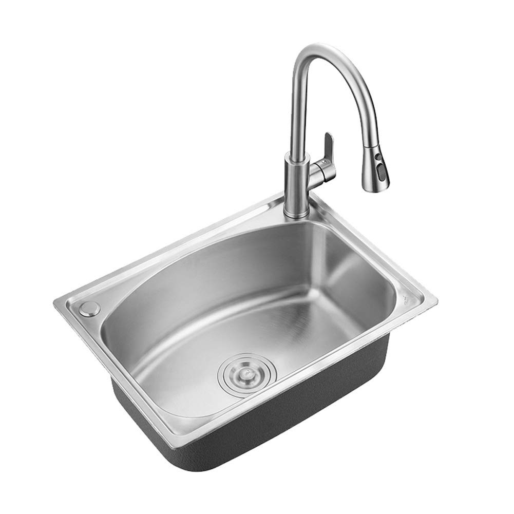 Évier de cuisine en acier inoxydable avec robinet extractible et panier de drainage 56x41 cm