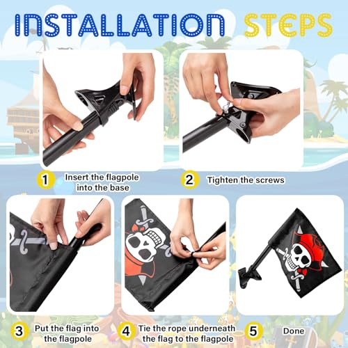 Junkin 5 Pcs Playground Equipment Plastic Pirate Steering Wheel Pirate Telescope Safety Handles Pirate Flags for Outdoor Backyard Swing Set Playhouse Tree House Jungle Gym Accessories (Blue) - Image 3