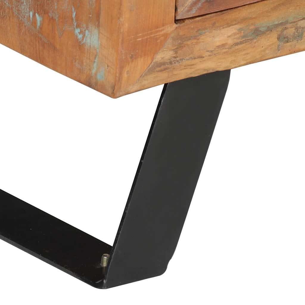 Mobile Porta TV 112x30x45 cm in Legno Massello di Recupero | Mobiletto basso vintage per soggiorno con ante e ripiani in legno riciclato e gambe in metallo.