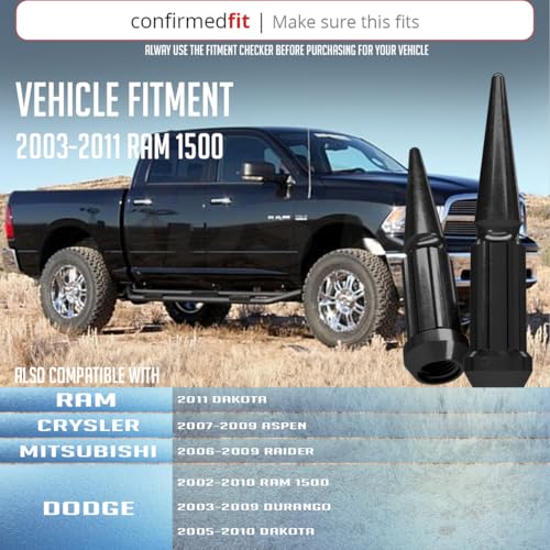 Image of Wheel Accessories Parts 20 Pcs 9 /16 inch-18 Thread Spike Spline 4.40 inch Long Lug Nuts Black 7 /8 inch & 13 /16 inch Hex Fits Dodge Durango Dakota Ram 1500