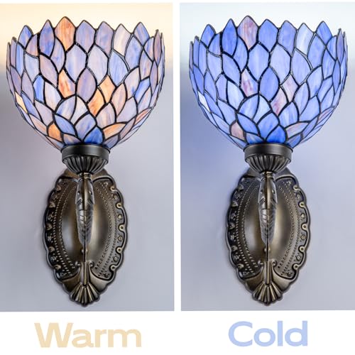 Image of Wisteria Style Wall Sconce 8 inch Blue Purple Stained Glass Tiffany Lamp Antique Bronze Vintage Art Deco Wall Light for Bedroom Hallway Living Room