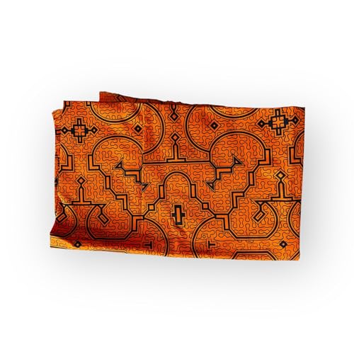 Peruvian Amazonian Clothes, Peruvian Textile Fabric, Shipibo Fabric, Ethnic Indigenous Fabric, 60"x35" (Orange)