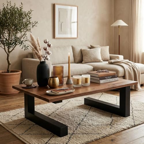 Image of FFO Coffee Table for Living Room | Engineered Wood Top (17 mm Thick) with Heavy-Duty Metal Frame | Modern Center Table for Home, Office & Lounge | Minimalist Tea Table
