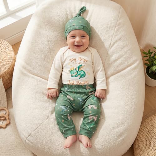 Newborn Baby Boy Fall Clothes Dragon Bear Romper Hat Pants Set, AP, 0-3M — view 2