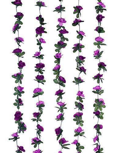 Miracliy 5 Pack 42 Ft Fake Rose Vine Flowers Plants Artificial Flower Hanging Rose Ivy Home Hotel Office Wedding Party Garden Craft Art Déco #TOP1