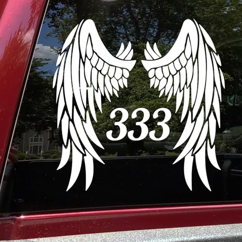White - Angel Wings Number 333 Vinyl Decal Sticker 8 x 8-inch Spiritual Numerology Twin Flame Window