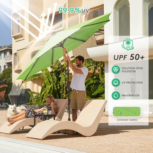 Image of JEAREY 9FT Outdoor Patio Umbrella with Solar Lights, LED Lighted Pool Umbrella with Tilt and Crank, Outdoor Table Umbrellas for Deck, Yard & Market (Grass Green)