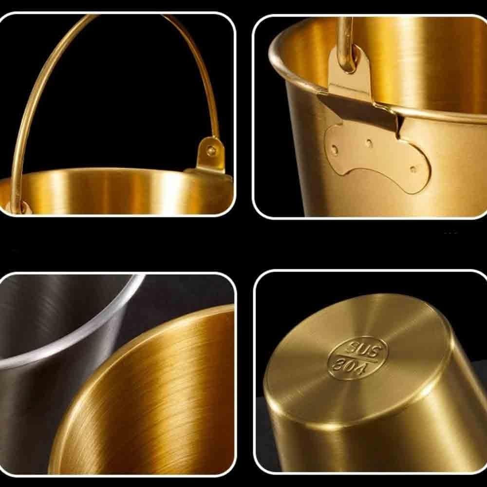 Wine Cooler 304 Stainless Steel Ice Bucket Snack Carry Bar Restaurant Pellet for Party Wedding Drinks Bucket(Gold)