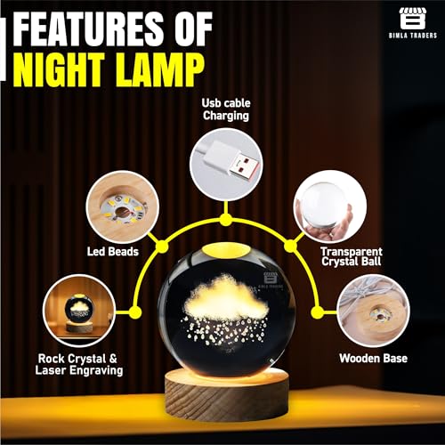 Image of Sky Ball Night Lamp with Wooden Stand for Gift for Girls, Birthday Gift, Home Decor, and Cloud Lamp (Sky)