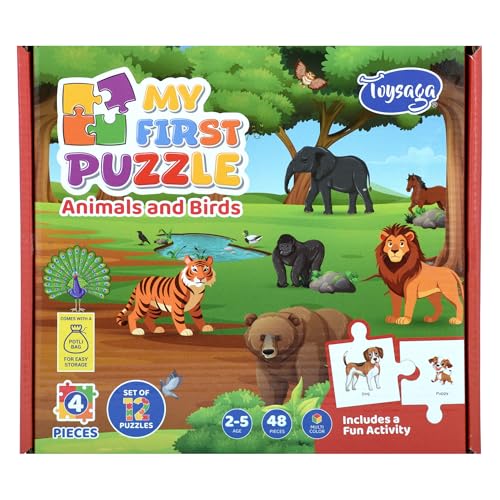 Image of My First Puzzle Set of 12 Jigsaw Puzzles (48 Pieces) | Animals & Birds | Fun & Educational Puzzles for Kids Age 2+ | Cardboard Puzzles for Preschool | Gift for Boys & Girls