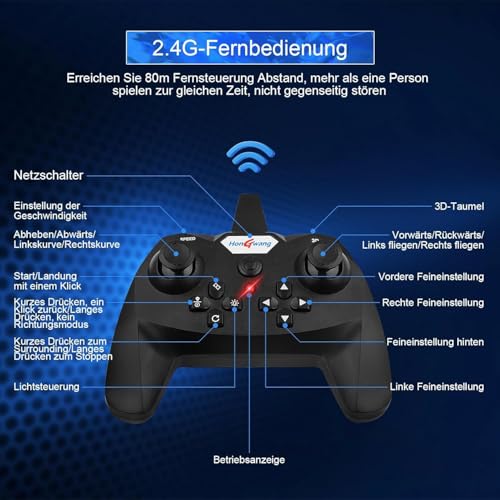 Image of HELFONI RC Aeroplane 2.4GHz Remote Controlled L0712 Quadcopter Floating Fighter Aircraft RTF for Beginners /Children /Adults, Toy with Coloured Lights USB Charging