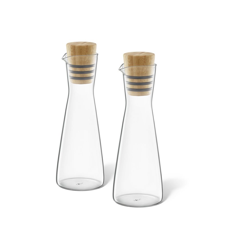 ZACK Bevo 20876 Lot de bouteilles d'huile et de vinaigre en verre et bambou huilé Argenté 7,0 x 7,0 x 20,5 cm