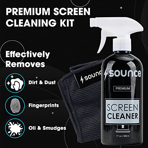 Image of Sounce 2-in-1 Professional Screen Cleaning Kit Non-Toxic, Anti-Static for Camera, Lens, Binocular, Laptop, TV, Monitor, Smartphone, Tablet (Includes: Cleaning Liquid 500ml, Plush Microfiber Cloth)