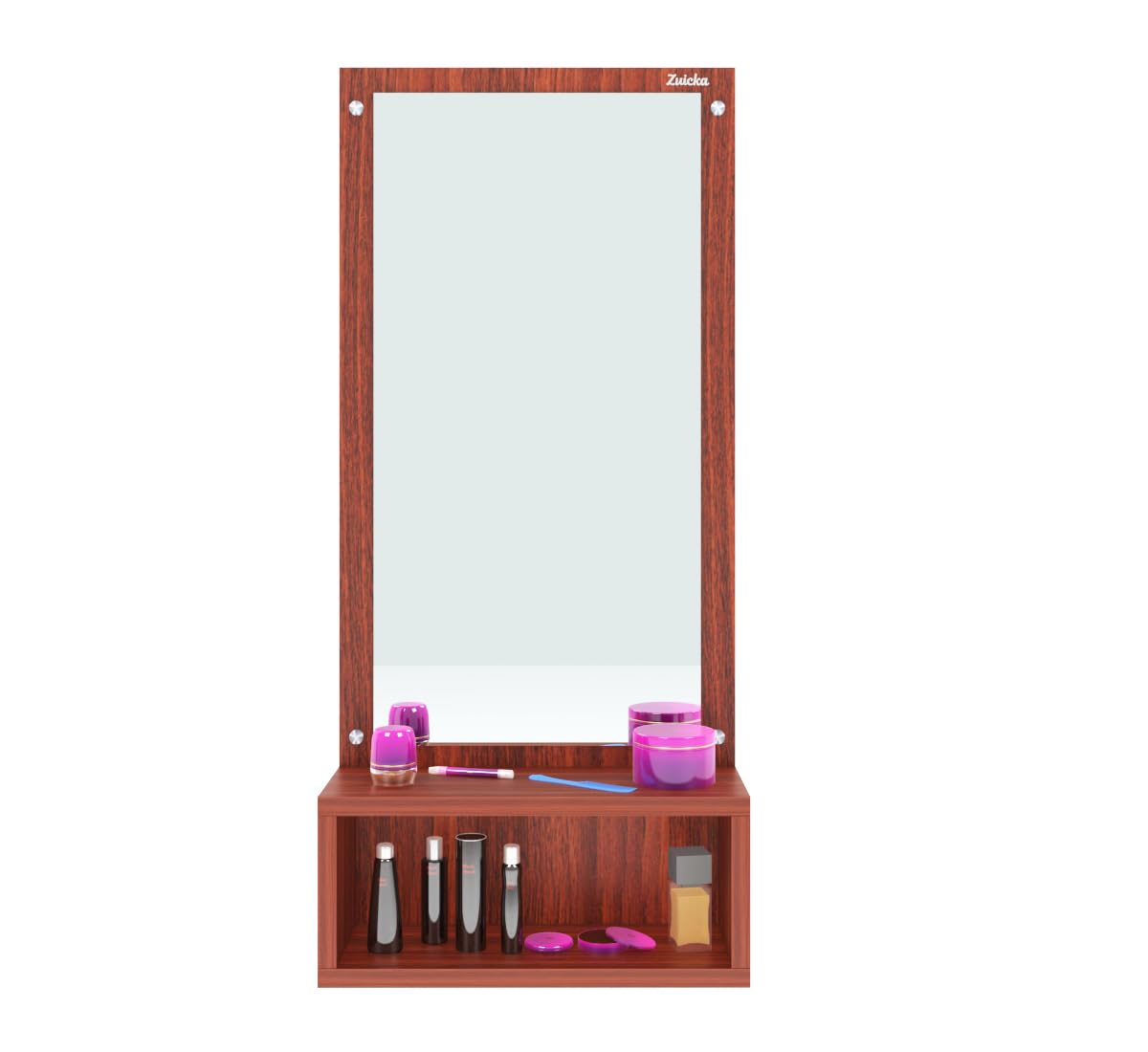 Zuicka Wall Mounted Makeup Vanity with Mirror, Wenge Finish, Modern Style, Wood, 34cm Width x 75cm Height x 12cm Depth, Storage Shelves-image-21
