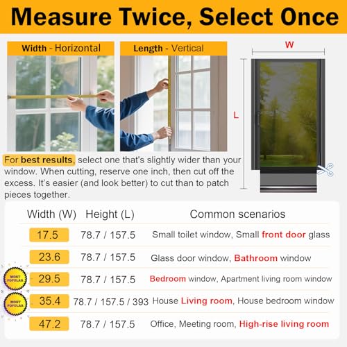 One Way Window Privacy Film See Out Not in, Window Tint for Home, Reflective Mirror Glass Windows Coverings Sun Heat UV Blocking, Black-Silver, 41.3 Inch x 78.74"
