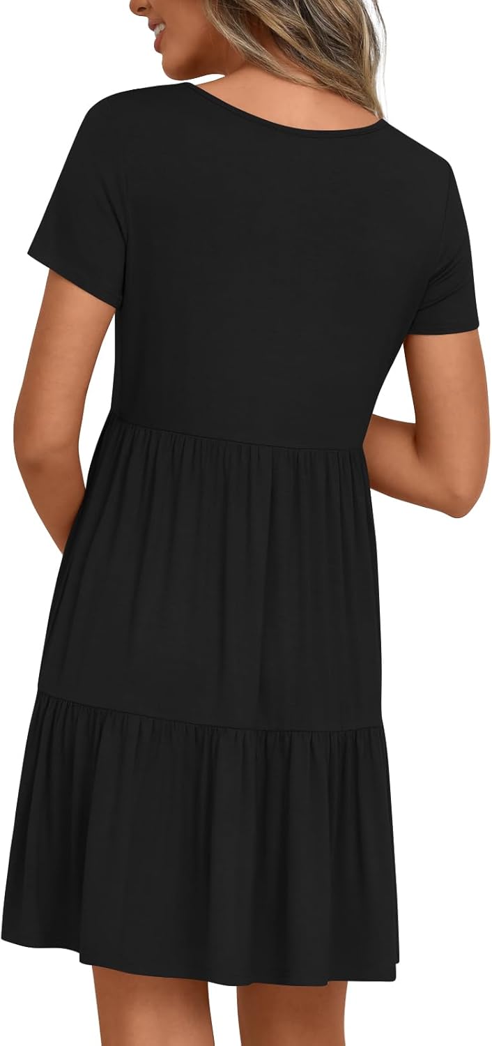 Women's Maternity Summer Short Sleeve Dresses Ruffle Tiered Swing Loose Fit Pregnancy Dress - Image 4