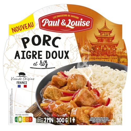 Paul & Louise Porc Aigre-Doux & Riz 300g – Plat Cuisiné Saveurs Asiatiques – Repas Prêt à Déguster – Barquette Micro-Ondable – Longue Conservation - Rayon Epicerie
