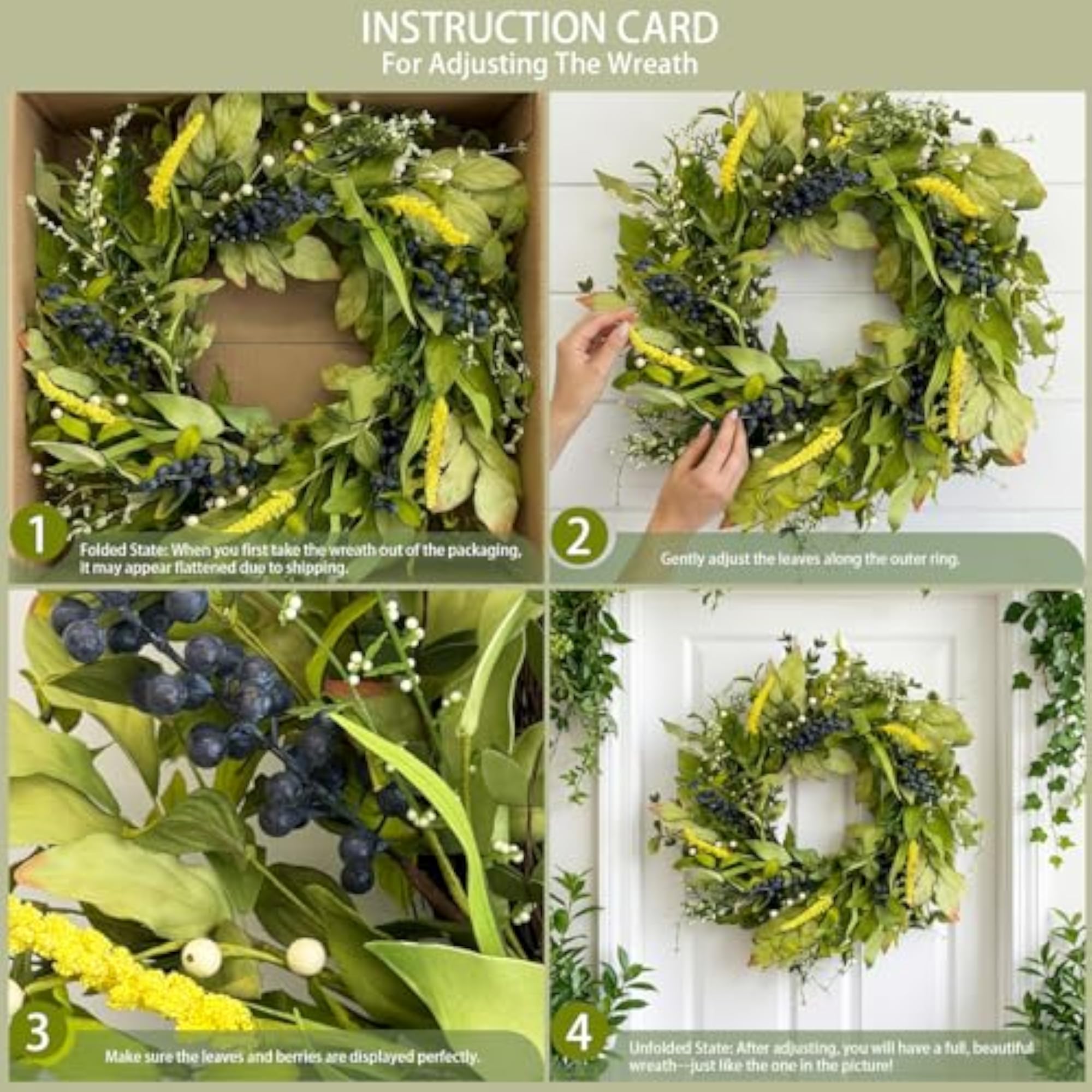 24 Inch Artificial Wreath with Berries, Green and Blue