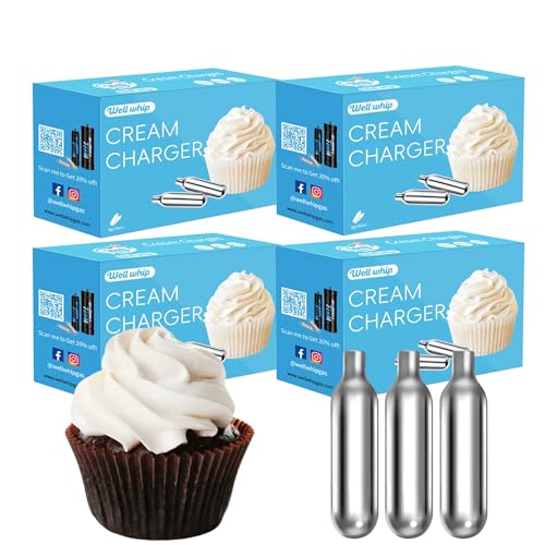 Wellwhip 8g N2O Whipped Cream Chargers, 40 Count (10Pcs* 4) Premium Nitrous Oxide Cartridges for...