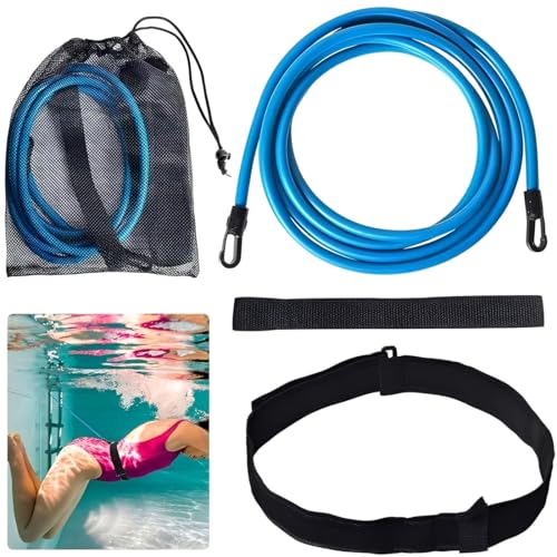 1 Set Elastico Nuoto Statico Piscina, Cintura da Nuoto Regolabile per Piscina, Resistente al Nuoto, Durevole per Piscine e Allenamento di Resistenza Inclusi Tappi per le Orecchie e Clip per Naso