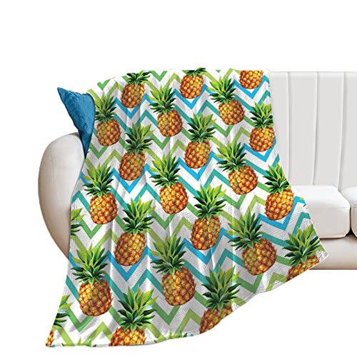 Chevron Tropical Pineapple Pattern Throw Blanket Ultra Luxurious Air-Conditioned Quilts Thick Blankets For Kids Adults, 40 X 50 Inches #TOP23