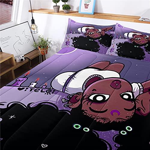 Pink African American Girls Bedding Set For Teen Kids Adults, Cute Comforter Set Black Girls Bed Set 1 Comforter 2 Pillowcases, Purple, Twin #TOP3