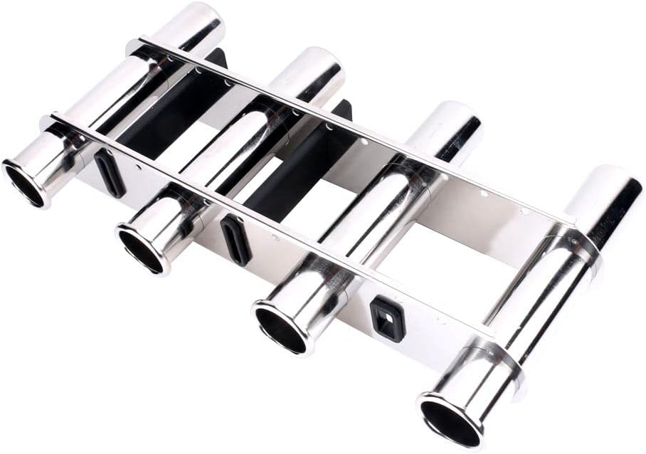 4 Tube Fishing Rod Holder, Marine Stainless Steel 4 Link Rod Holder, Rod Pod with Toolbar for Marine Yacht, Boat, Camper, Truck, RV