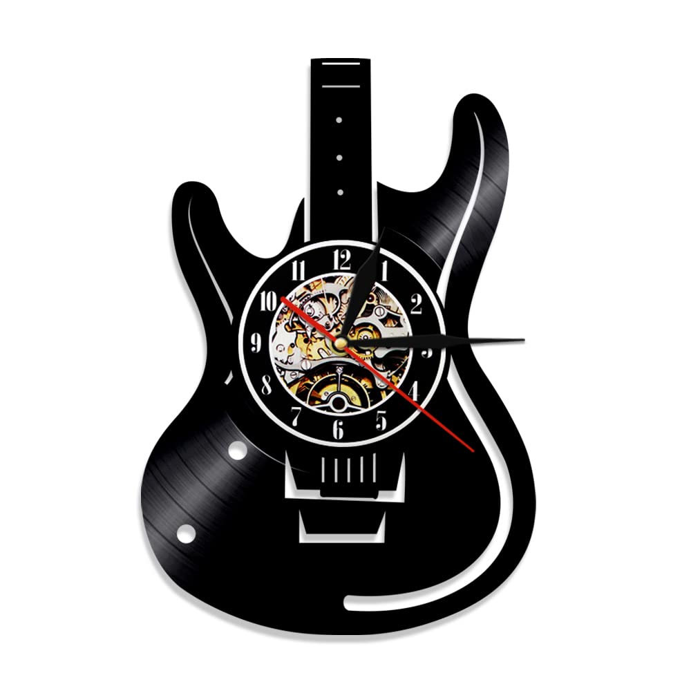 Smotly Black Vinyl Wall Clock, Guitar Instrument Themed Pattern, Music Lover Home Decor Wall Clock Gift.