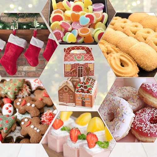 SAITI 24 Pieces Christmas Cookie Boxes Christmas Gift Boxes, 3D Christmas Treat Gift Wrap Boxes for Holiday Xmas Goody Gift Christmas Cardboard Gifts Boxes Party Favors