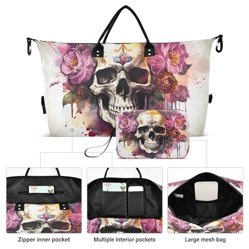 Large Travel Duffel Bag, Grim Skull Sports Tote Gym Bag, Shoulder Weekender Overnight Bag for Women Men, Carry On Luggage with Toiletry Bags2