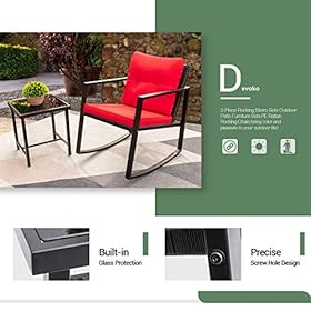 Devoko 3 Piece Rocking Bistro Set Wicker Patio Outdoor Furniture Porch Chairs Conversation Sets with Glass Coffee Table… 51bAFU8rktL. SS280