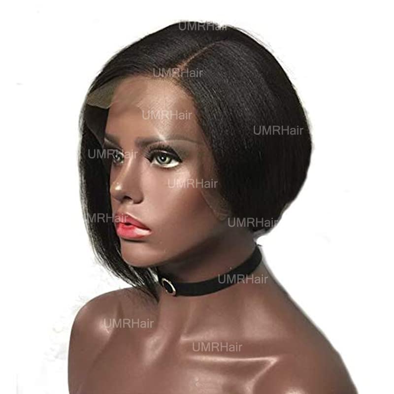 Peluca de cabello humano brasileño brasileño Remy Yaki corto con encaje frontal de 10 pulgadas (10 pulgadas, 150 densidad, 150 % de densidad, con