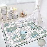 Loartee Kids Carpet Playmat Rug - 59"x79"x0.7" Forest Animal Road Rug, Play Mat for Toddlers, Game A