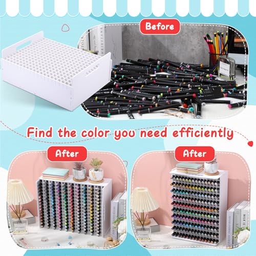 Image of Marker Pen Organizer Holder, Art Marker Storage Rack for Colored Pens Pencils Brushes Adjustable Craft Art Supply Storage for Desk Organizer (300 Slots)