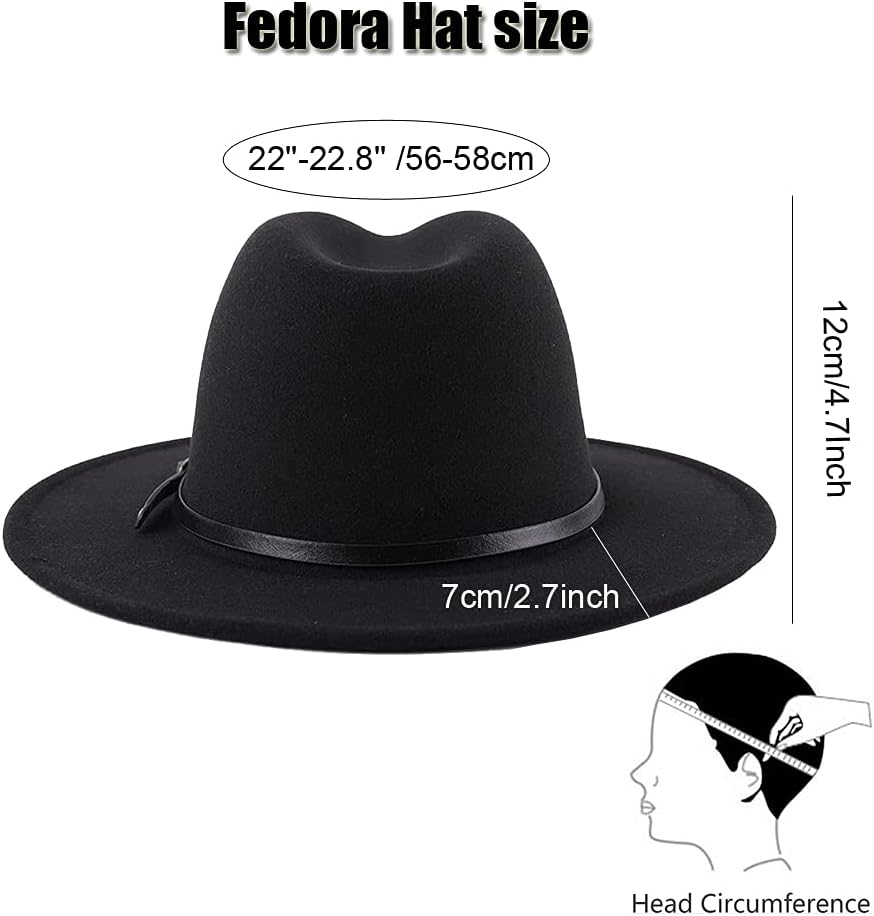 Classic Fashion Black Wide Brim Felt Fedora Panama Hat with Belt Buckle for Unisex - Image 2