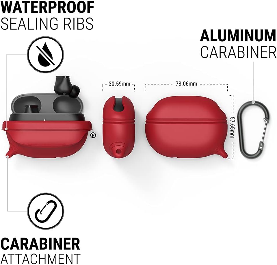 Catalyst Waterproof Protective Cover for Beats Studio Buds/Studio Buds+, Beats Studio Buds Plus Case, with Premium Carabiner, one-Piece Curved Design fits Perfectly Both Models, Won't pop Out (Red)