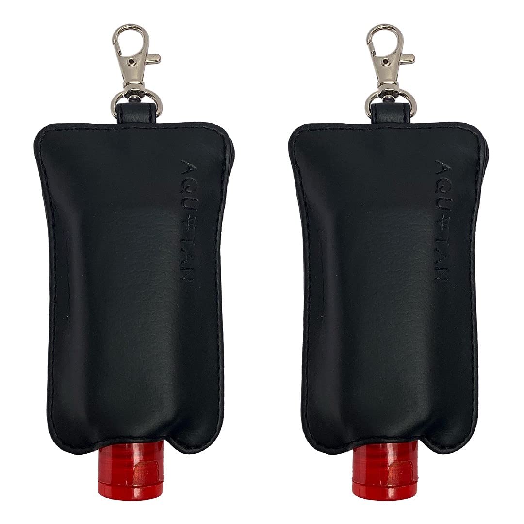 Aquatan Hanging Sanitizer Pouch Holder for Men & Women | Reusable Travel-Friendly Case | Portable Keychain Holder for Bags, Backpacks & Office (Sanitizers Not Included) - (Pack of 2, Black)