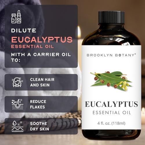 Brooklyn Botany Eucalyptus Essential Oil - Huge 118 ml - 100% Pure and Natural - Premium Grade with Dropper - for Aromatherapy and Diffuser - 5