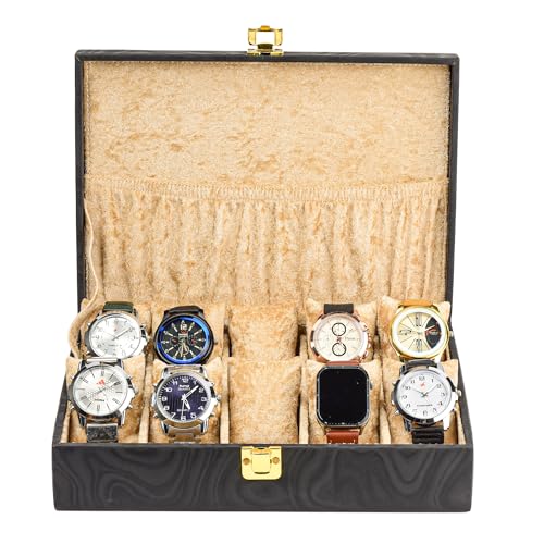 Image of NAAZS Premium 10 Slot Watch Organizer Box for Men Women | PU Leather Storage Case with Lid,Velvet Lining | Travel Watch Display Holder | Watch Collection Box Luxury Watch Box Gift For Him Her
